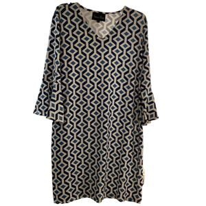 Pre-owned Erma's Closet Blue Geographic Print VNeck Dress Size L